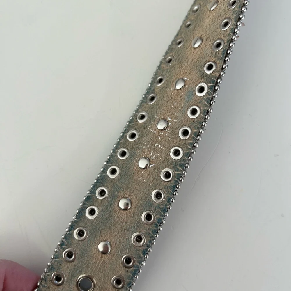 Leather Leopard‎ Print Rhinestone Silver Metal Western Studded Belt